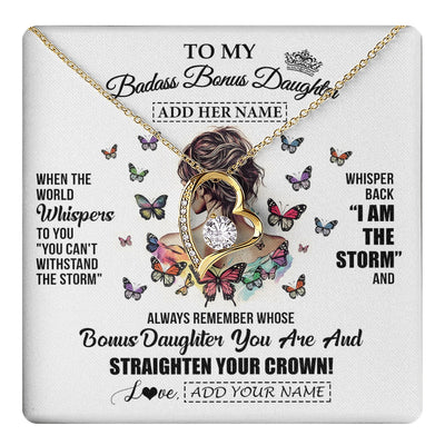 Forever Love Necklace 18K Yellow Gold Finish | 1 | Personalized To My Badass Bonus Daughter I Am The Storm Necklace From Stepdad Stepmom Beautiful Step Daughter Birthday Gifts Christmas Gift Box Message Card | https://teecentury.