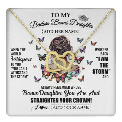 Interlocking Hearts Necklace 18K Yellow Gold Finish | 1 | Personalized To My Badass Bonus Daughter I Am The Storm Necklace From Stepdad Stepmom Beautiful Step Daughter Birthday Gifts Christmas Gift Box Message Card | https://teecentury.