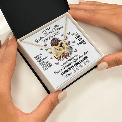 Interlocking Hearts Necklace 18K Yellow Gold Finish | 2 | Personalized To My Badass Bonus Daughter I Am The Storm Necklace From Stepdad Stepmom Beautiful Step Daughter Birthday Gifts Christmas Gift Box Message Card | https://teecentury.