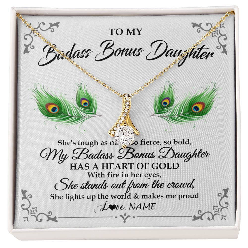 Alluring Beauty Necklace 18K Yellow Gold Finish | 1 | Personalized To My Badass Bonus Daughter Necklace From Bonus Mom Love You Always Bonus Daughter Birthday Graduation Christmas Customized Gift Box Message Card | teecentury