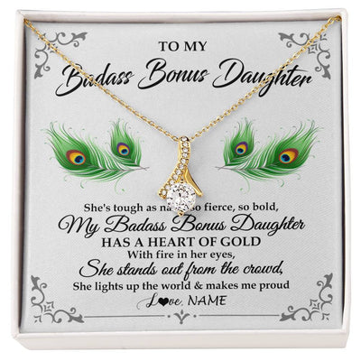 Alluring Beauty Necklace 18K Yellow Gold Finish | 1 | Personalized To My Badass Bonus Daughter Necklace From Bonus Mom Love You Always Bonus Daughter Birthday Graduation Christmas Customized Gift Box Message Card | teecentury