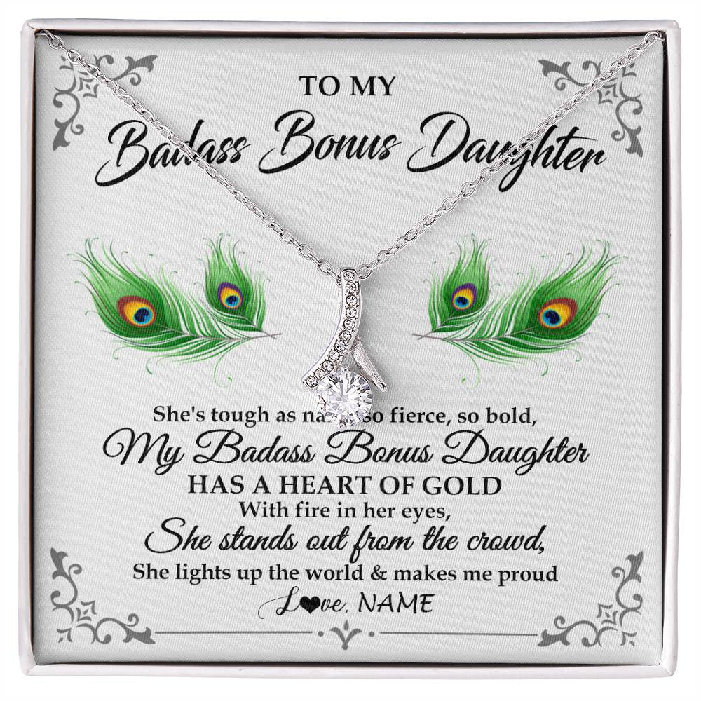 Alluring Beauty Necklace 14K White Gold Finish | 1 | Personalized To My Badass Bonus Daughter Necklace From Bonus Mom Love You Always Bonus Daughter Birthday Graduation Christmas Customized Gift Box Message Card | teecentury