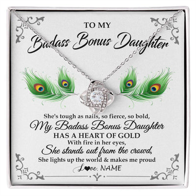 Love Knot Necklace 14K White Gold Finish | 1 | Personalized To My Badass Bonus Daughter Necklace From Bonus Mom Love You Always Bonus Daughter Birthday Graduation Christmas Customized Gift Box Message Card | teecentury