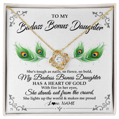 Love Knot Necklace 18K Yellow Gold Finish | 1 | Personalized To My Badass Bonus Daughter Necklace From Bonus Mom Love You Always Bonus Daughter Birthday Graduation Christmas Customized Gift Box Message Card | teecentury