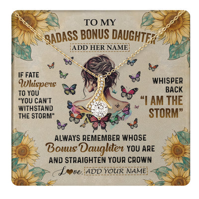 Alluring Beauty Necklace 18K Yellow Gold Finish | 1 | Personalized To My Badass Bonus Daughter Necklace From Stepdad Stepmom I Am The Storm Stepdaughter Gifts Birthday Christmas Customized Gift Box Message Card | teecentury