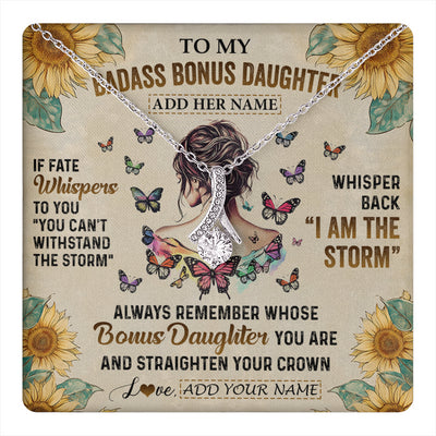 Alluring Beauty Necklace 14K White Gold Finish | 1 | Personalized To My Badass Bonus Daughter Necklace From Stepdad Stepmom I Am The Storm Stepdaughter Gifts Birthday Christmas Customized Gift Box Message Card | teecentury