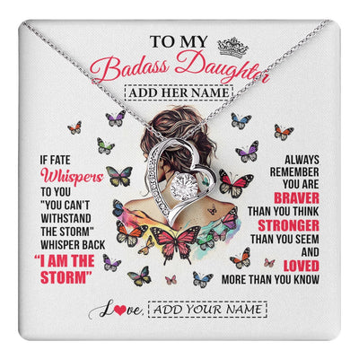 Forever Love Necklace 14K White Gold Finish | 1 | Personalized To My Badass Daughter From Dad Mom Father Necklace I Am The Storm Daughter Gifts Birthday Graduation Christmas Custom Gift Box Message Card | https://teecentury.