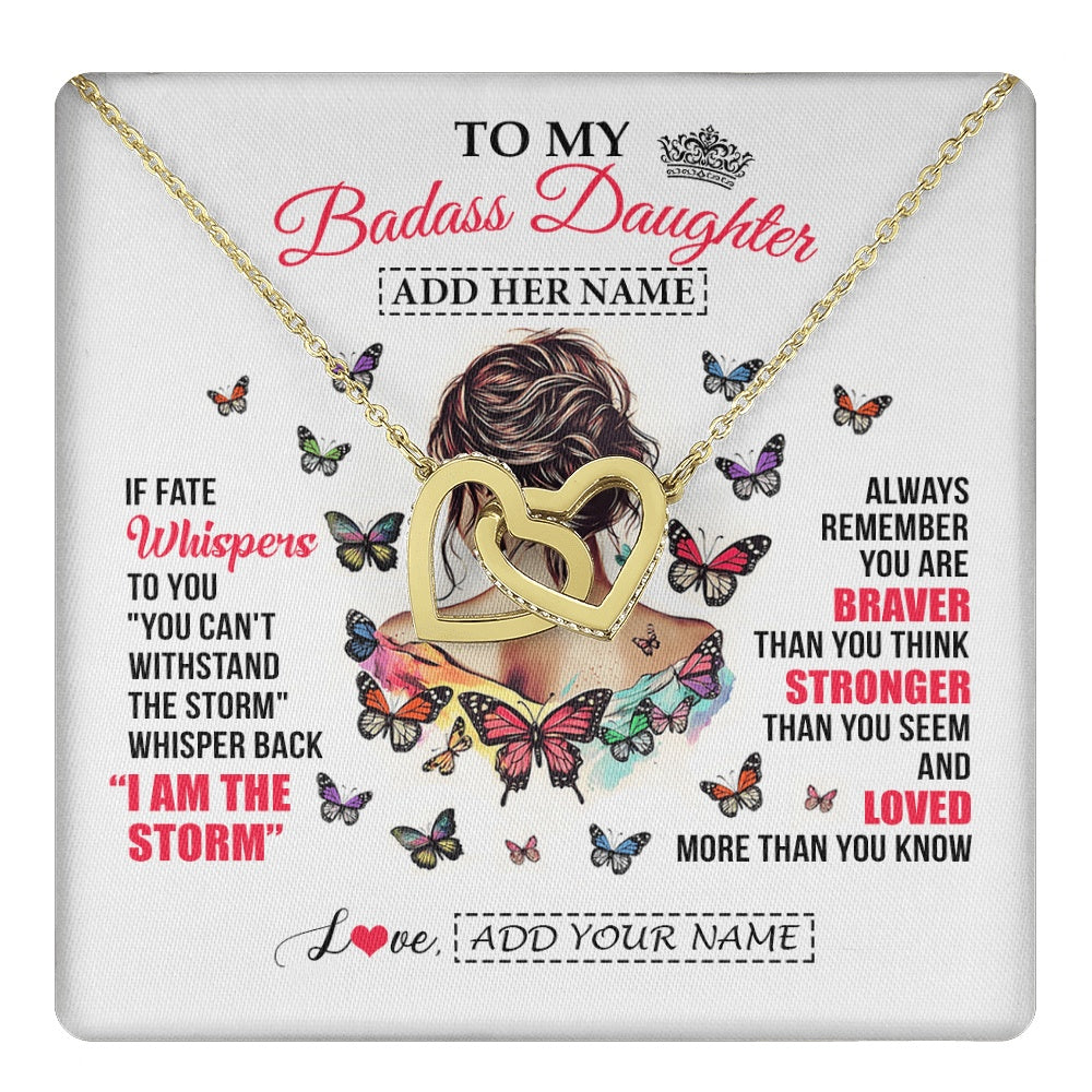 Interlocking Hearts Necklace 18K Yellow Gold Finish | 1 | Personalized To My Badass Daughter From Dad Mom Father Necklace I Am The Storm Daughter Gifts Birthday Graduation Christmas Custom Gift Box Message Card | https://teecentury.