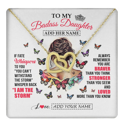 Interlocking Hearts Necklace 18K Yellow Gold Finish | 1 | Personalized To My Badass Daughter From Dad Mom Father Necklace I Am The Storm Daughter Gifts Birthday Graduation Christmas Custom Gift Box Message Card | https://teecentury.
