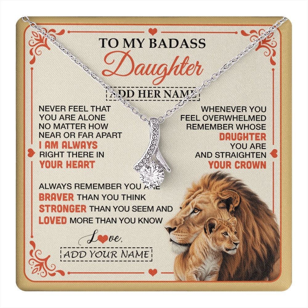 Alluring Beauty Necklace 14K White Gold Finish | 1 | Personalized To My Badass Daughter Gifts From Mom Dad Necklace Lion Jewelry Gifts Present Ideas For Daughter Birthday Christmas Custom Gift Box Message Card | https://teecentury.