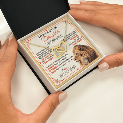 Interlocking Hearts Necklace 18K Yellow Gold Finish | 2 | Personalized To My Badass Daughter Gifts From Mom Dad Necklace Lion Jewelry Gifts Present Ideas For Daughter Birthday Christmas Custom Gift Box Message Card | https://teecentury.