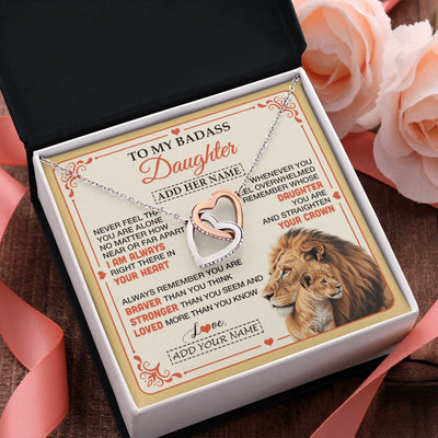 Interlocking Hearts Necklace Stainless Steel & Rose Gold Finish | 2 | Personalized To My Badass Daughter Gifts From Mom Dad Necklace Lion Jewelry Gifts Present Ideas For Daughter Birthday Christmas Custom Gift Box Message Card | https://teecentury.