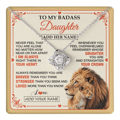 Love Knot Necklace 14K White Gold Finish | 1 | Personalized To My Badass Daughter Gifts From Mom Dad Necklace Lion Jewelry Gifts Present Ideas For Daughter Birthday Christmas Custom Gift Box Message Card | https://teecentury.