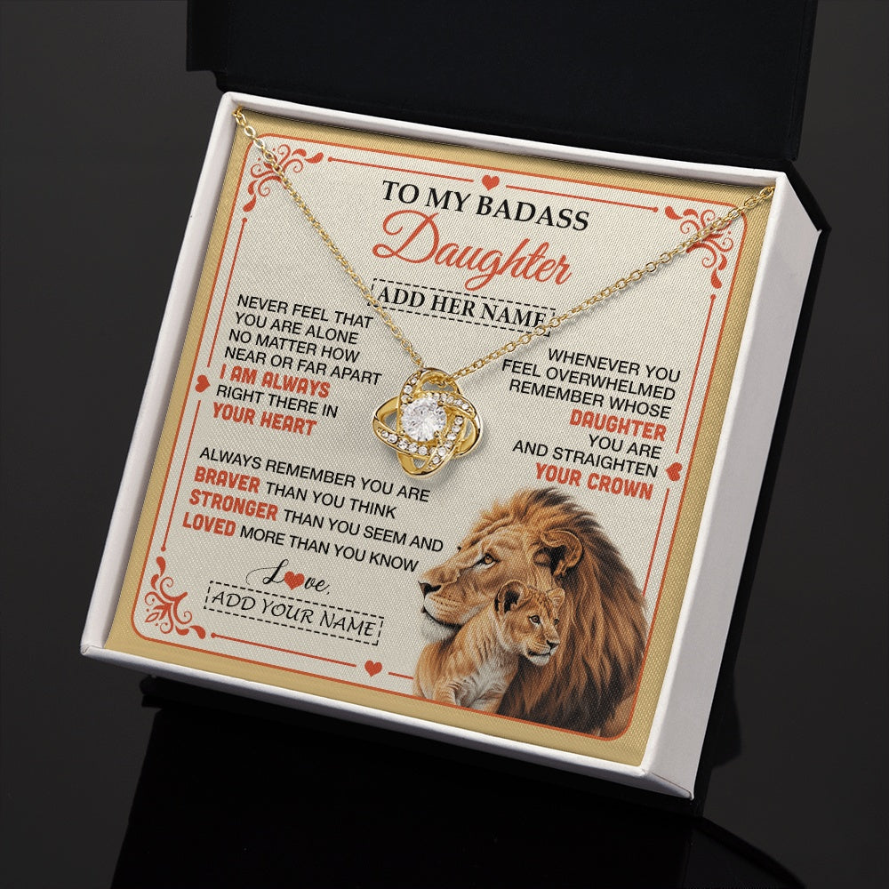 Love Knot Necklace 18K Yellow Gold Finish | 2 | Personalized To My Badass Daughter Gifts From Mom Dad Necklace Lion Jewelry Gifts Present Ideas For Daughter Birthday Christmas Custom Gift Box Message Card | https://teecentury.