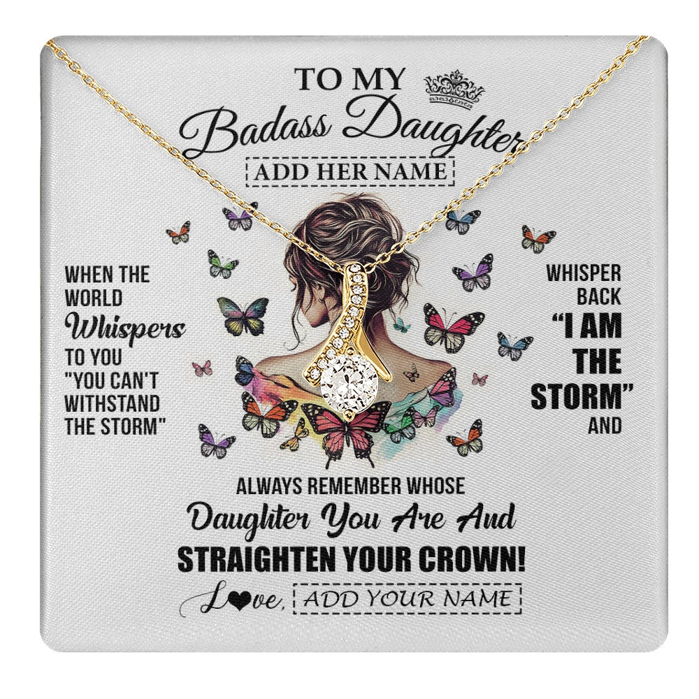 Alluring Beauty Necklace 18K Yellow Gold Finish | 1 | Personalized To My Badass Daughter I Am The Storm Necklace From Dad Mom Father Beautiful Daughter Birthday Gifts Graduation Christmas Gift Box Message Card | https://teecentury.