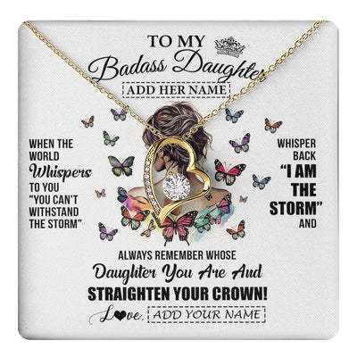 Forever Love Necklace 18K Yellow Gold Finish | 1 | Personalized To My Badass Daughter I Am The Storm Necklace From Dad Mom Father Beautiful Daughter Birthday Gifts Graduation Christmas Gift Box Message Card | https://teecentury.
