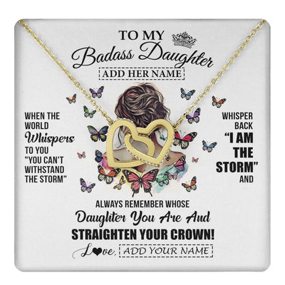 Interlocking Hearts Necklace 18K Yellow Gold Finish | 1 | Personalized To My Badass Daughter I Am The Storm Necklace From Dad Mom Father Beautiful Daughter Birthday Gifts Graduation Christmas Gift Box Message Card | https://teecentury.