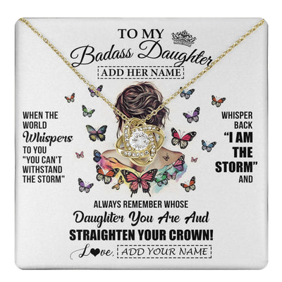 Love Knot Necklace 18K Yellow Gold Finish | 1 | Personalized To My Badass Daughter I Am The Storm Necklace From Dad Mom Father Beautiful Daughter Birthday Gifts Graduation Christmas Gift Box Message Card | https://teecentury.