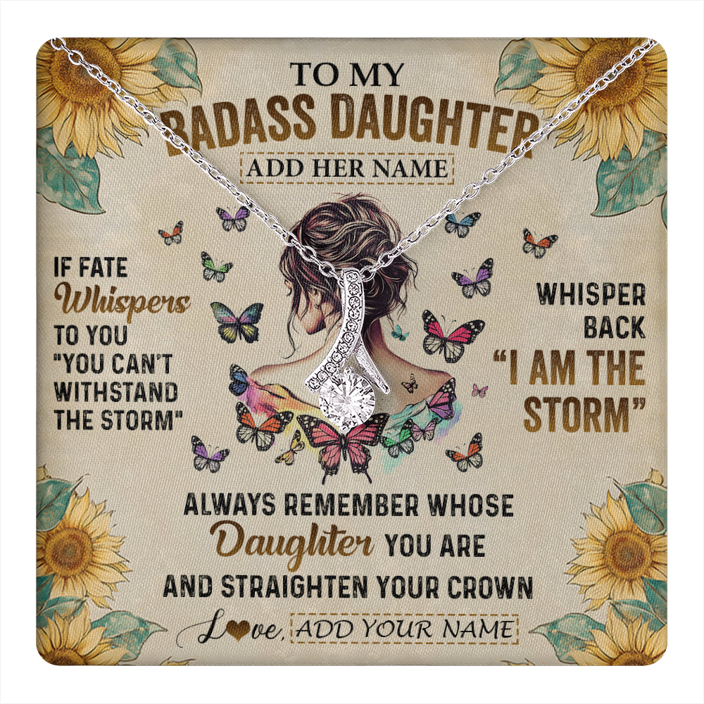Alluring Beauty Necklace 14K White Gold Finish | 1 | Personalized To My Badass Daughter Necklace From Dad Mom Father I Am The Storm Daughter Gifts Birthday Graduation Christmas Customized Gift Box Message Card | teecentury