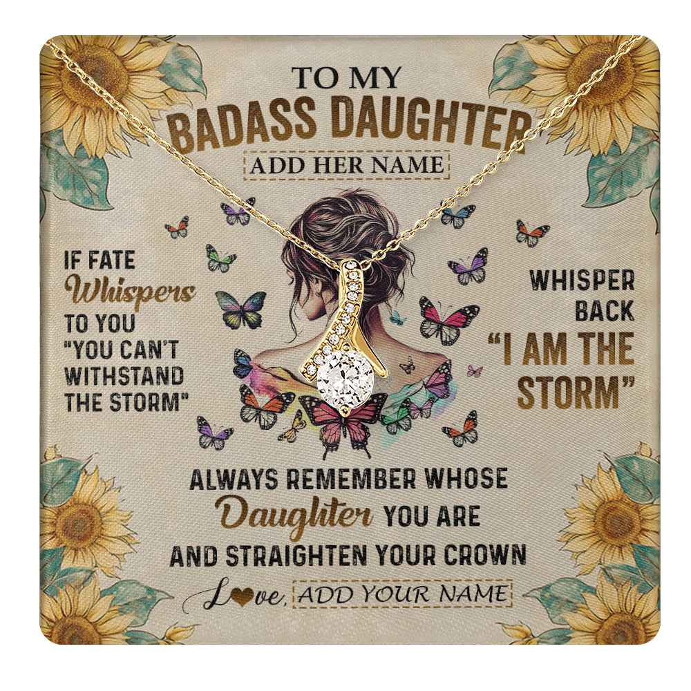 Alluring Beauty Necklace 18K Yellow Gold Finish | 1 | Personalized To My Badass Daughter Necklace From Dad Mom Father I Am The Storm Daughter Gifts Birthday Graduation Christmas Customized Gift Box Message Card | teecentury