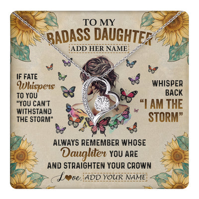 Forever Love Necklace 14K White Gold Finish | 1 | Personalized To My Badass Daughter Necklace From Dad Mom Father I Am The Storm Daughter Gifts Birthday Graduation Christmas Customized Gift Box Message Card | teecentury