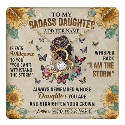 Forever Love Necklace 18K Yellow Gold Finish | 1 | Personalized To My Badass Daughter Necklace From Dad Mom Father I Am The Storm Daughter Gifts Birthday Graduation Christmas Customized Gift Box Message Card | teecentury