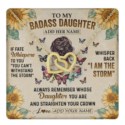 Interlocking Hearts Necklace 18K Yellow Gold Finish | 1 | Personalized To My Badass Daughter Necklace From Dad Mom Father I Am The Storm Daughter Gifts Birthday Graduation Christmas Customized Gift Box Message Card | teecentury