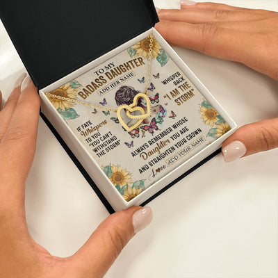 Interlocking Hearts Necklace 18K Yellow Gold Finish | 2 | Personalized To My Badass Daughter Necklace From Dad Mom Father I Am The Storm Daughter Gifts Birthday Graduation Christmas Customized Gift Box Message Card | teecentury