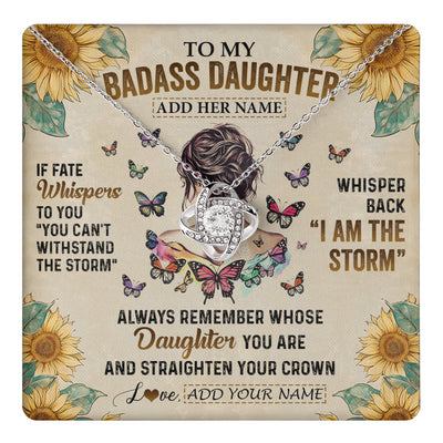 Love Knot Necklace 14K White Gold Finish | 1 | Personalized To My Badass Daughter Necklace From Dad Mom Father I Am The Storm Daughter Gifts Birthday Graduation Christmas Customized Gift Box Message Card | teecentury