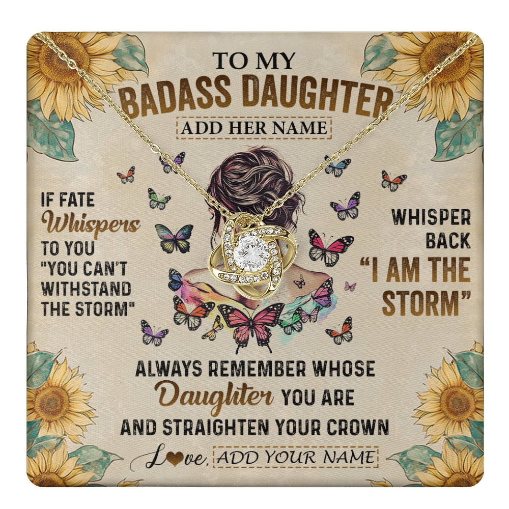 Love Knot Necklace 18K Yellow Gold Finish | 1 | Personalized To My Badass Daughter Necklace From Dad Mom Father I Am The Storm Daughter Gifts Birthday Graduation Christmas Customized Gift Box Message Card | teecentury