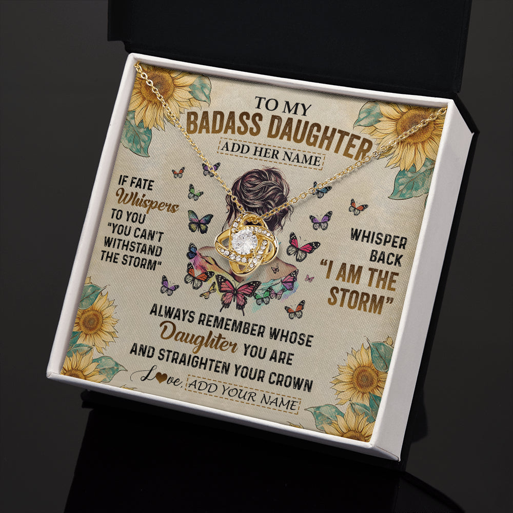 Love Knot Necklace 18K Yellow Gold Finish | 2 | Personalized To My Badass Daughter Necklace From Dad Mom Father I Am The Storm Daughter Gifts Birthday Graduation Christmas Customized Gift Box Message Card | teecentury