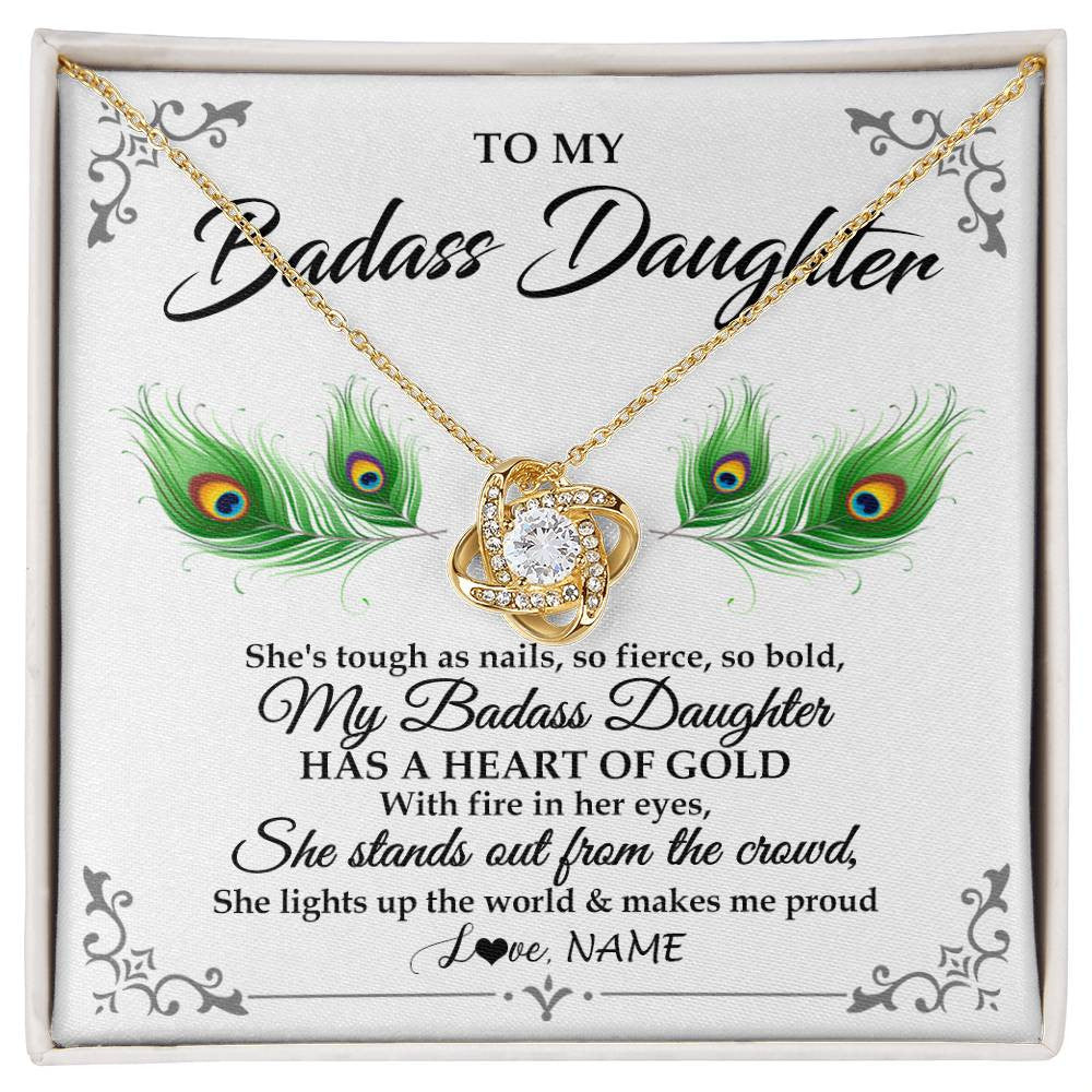 Love Knot Necklace 18K Yellow Gold Finish | 1 | Personalized To My Badass Daughter Necklace From Mom Dad Mother Father Love You Always Daughter Birthday Graduation Christmas Customized Gift Box Message Card | teecentury