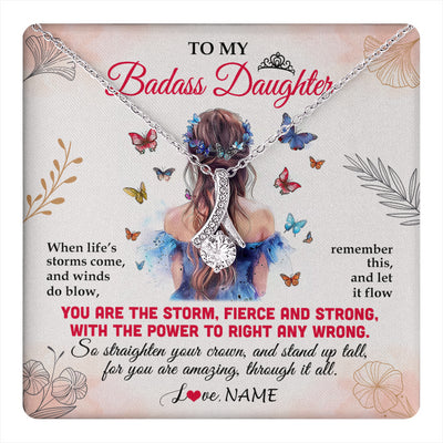 Alluring Beauty Necklace 14K White Gold Finish | 1 | Personalized To My Badass Daughter Necklace From Mom Dad Mother Floral Butterfly Daughter Birthday Gifts Graduation Christmas Customized Gift Box Message Card | teecentury