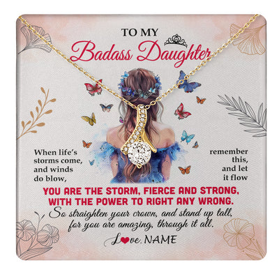 Alluring Beauty Necklace 18K Yellow Gold Finish | 1 | Personalized To My Badass Daughter Necklace From Mom Dad Mother Floral Butterfly Daughter Birthday Gifts Graduation Christmas Customized Gift Box Message Card | teecentury