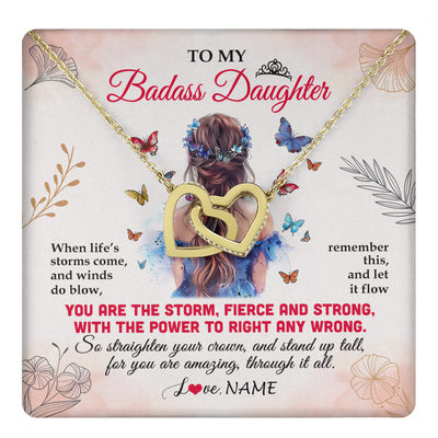 Interlocking Hearts Necklace 18K Yellow Gold Finish | 1 | Personalized To My Badass Daughter Necklace From Mom Dad Mother Floral Butterfly Daughter Birthday Gifts Graduation Christmas Customized Gift Box Message Card | teecentury