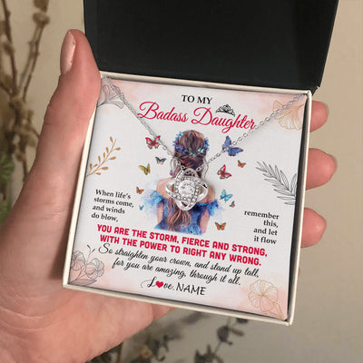 Love Knot Necklace 14K White Gold Finish | 2 | Personalized To My Badass Daughter Necklace From Mom Dad Mother Floral Butterfly Daughter Birthday Gifts Graduation Christmas Customized Gift Box Message Card | teecentury