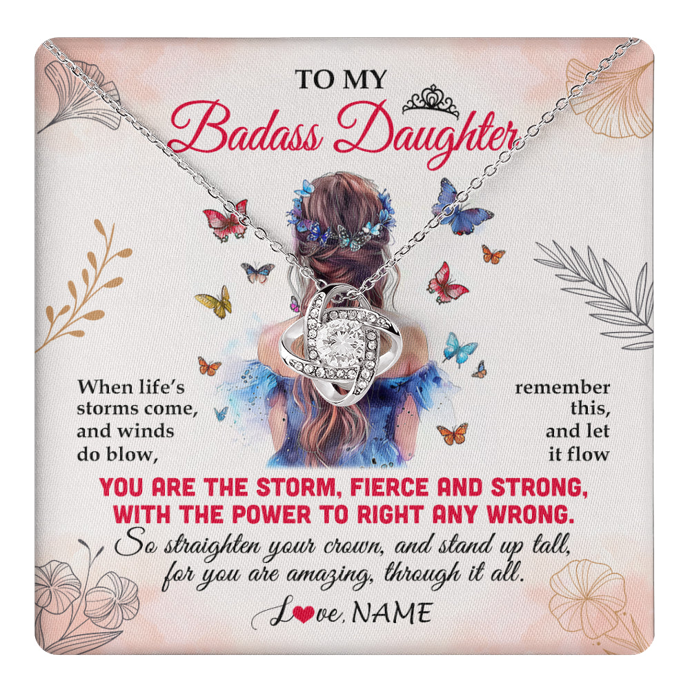 Love Knot Necklace 14K White Gold Finish | 1 | Personalized To My Badass Daughter Necklace From Mom Dad Mother Floral Butterfly Daughter Birthday Gifts Graduation Christmas Customized Gift Box Message Card | teecentury