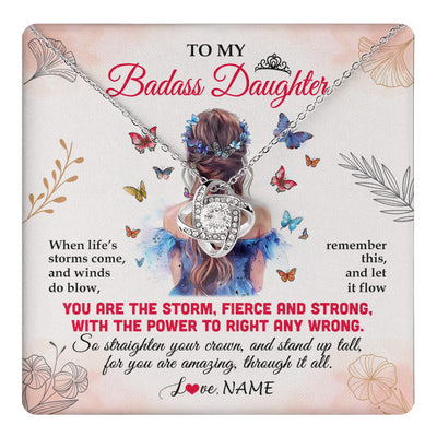 Love Knot Necklace 14K White Gold Finish | 1 | Personalized To My Badass Daughter Necklace From Mom Dad Mother Floral Butterfly Daughter Birthday Gifts Graduation Christmas Customized Gift Box Message Card | teecentury