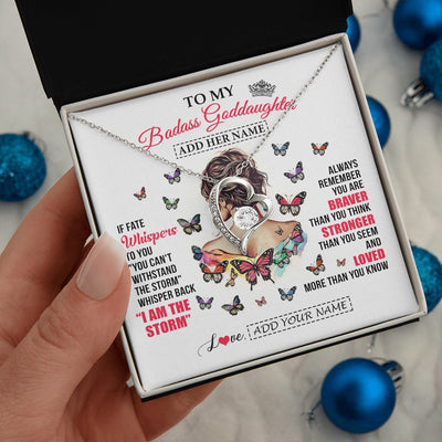 Forever Love Necklace 14K White Gold Finish | 2 | Personalized To My Badass Goddaughter From Uncle Aunt Necklace I Am The Storm Goddaughter Gifts Birthday Graduation Christmas Custom Gift Box Message Card | https://teecentury.