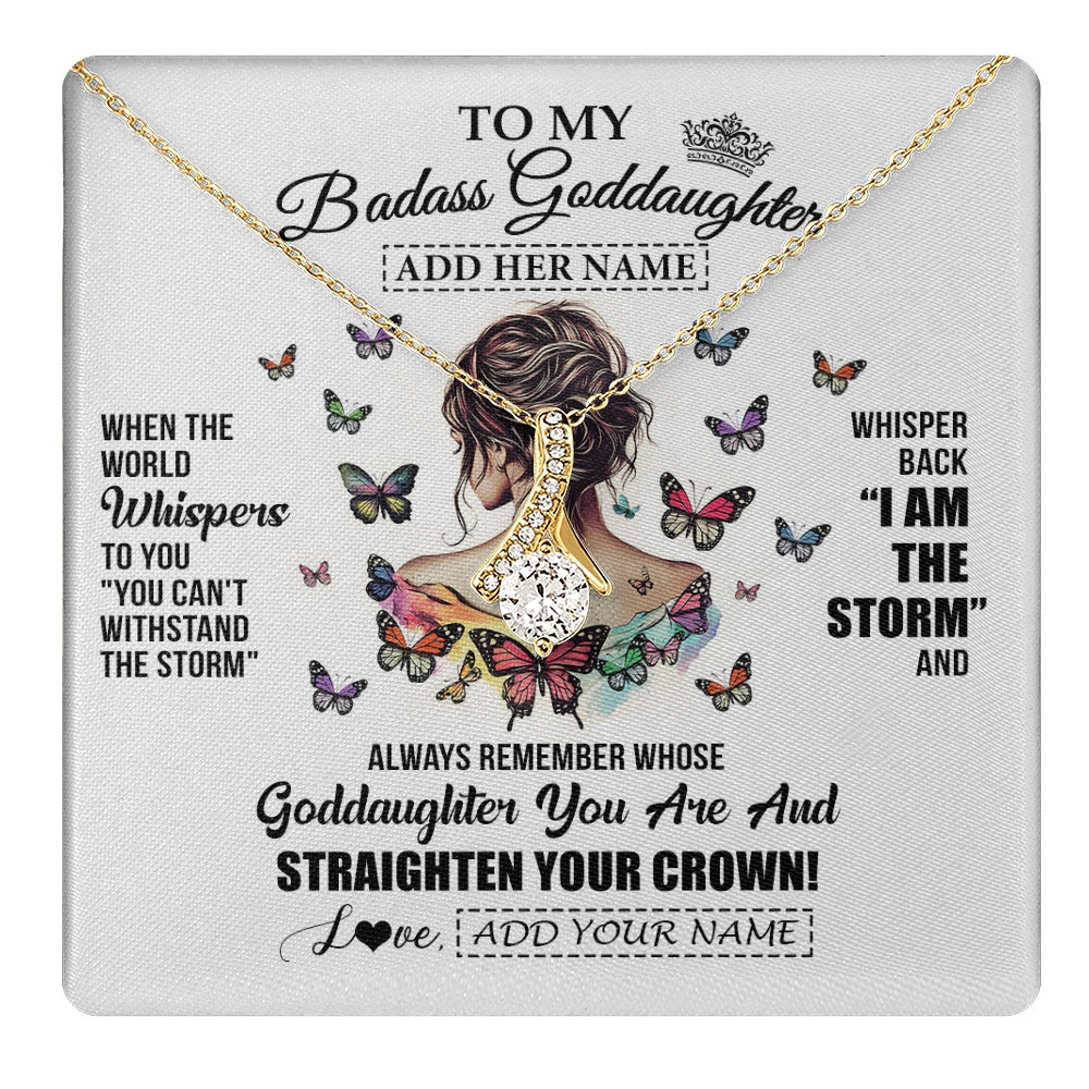 Alluring Beauty Necklace 18K Yellow Gold Finish | 1 | Personalized To My Badass Goddaughter I Am The Storm Necklace From Godmother Beautiful Goddaughter Birthday Gifts Graduation Christmas Gift Box Message Card | https://teecentury.