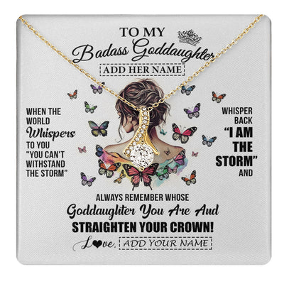 Alluring Beauty Necklace 18K Yellow Gold Finish | 1 | Personalized To My Badass Goddaughter I Am The Storm Necklace From Godmother Beautiful Goddaughter Birthday Gifts Graduation Christmas Gift Box Message Card | https://teecentury.