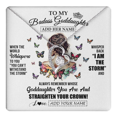 Forever Love Necklace 14K White Gold Finish | 1 | Personalized To My Badass Goddaughter I Am The Storm Necklace From Godmother Beautiful Goddaughter Birthday Gifts Graduation Christmas Gift Box Message Card | https://teecentury.