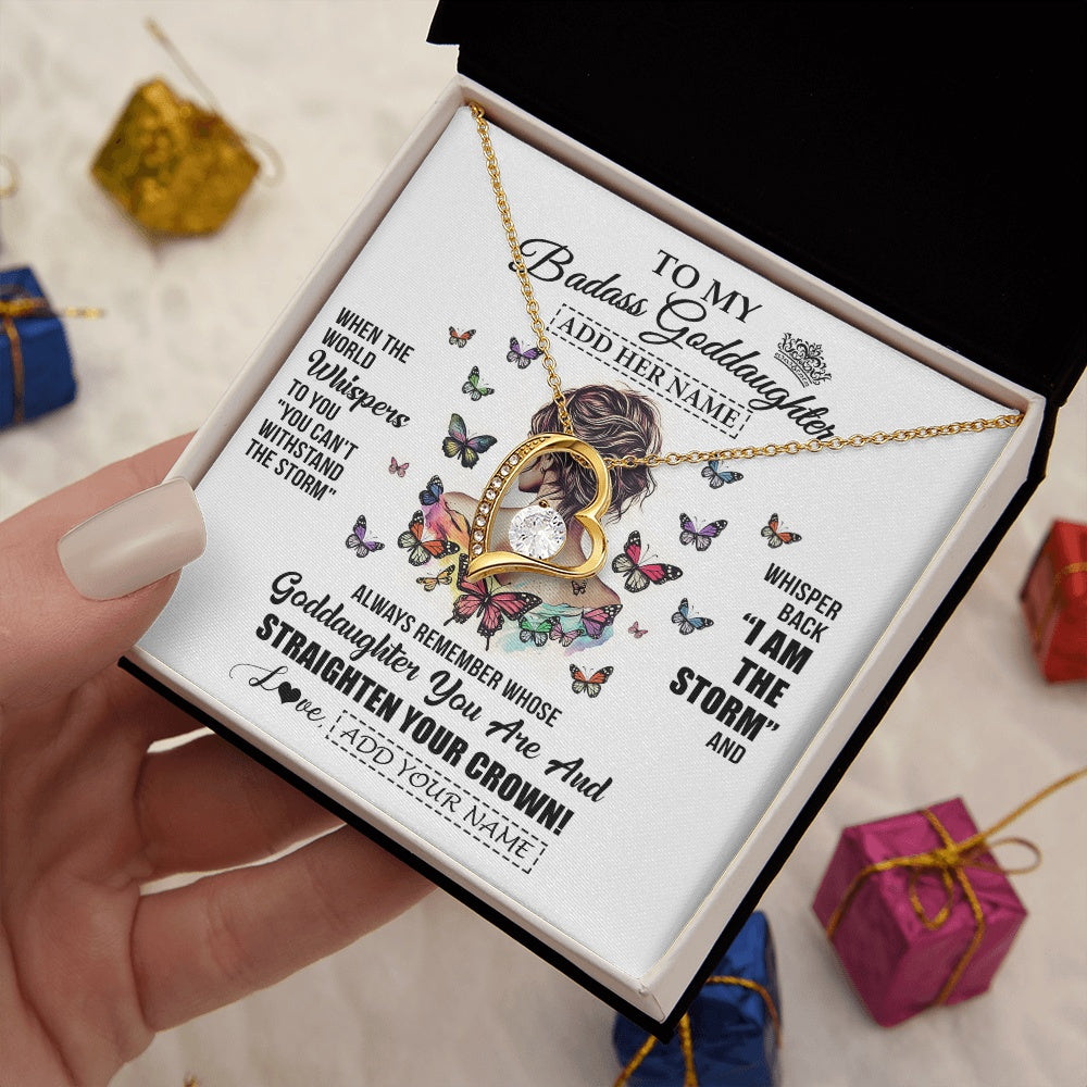 Forever Love Necklace 18K Yellow Gold Finish | 2 | Personalized To My Badass Goddaughter I Am The Storm Necklace From Godmother Beautiful Goddaughter Birthday Gifts Graduation Christmas Gift Box Message Card | https://teecentury.