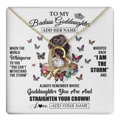 Forever Love Necklace 18K Yellow Gold Finish | 1 | Personalized To My Badass Goddaughter I Am The Storm Necklace From Godmother Beautiful Goddaughter Birthday Gifts Graduation Christmas Gift Box Message Card | https://teecentury.