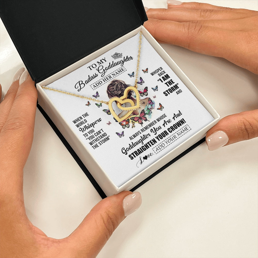 Interlocking Hearts Necklace 18K Yellow Gold Finish | 2 | Personalized To My Badass Goddaughter I Am The Storm Necklace From Godmother Beautiful Goddaughter Birthday Gifts Graduation Christmas Gift Box Message Card | https://teecentury.