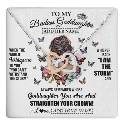 Interlocking Hearts Necklace Stainless Steel & Rose Gold Finish | 1 | Personalized To My Badass Goddaughter I Am The Storm Necklace From Godmother Beautiful Goddaughter Birthday Gifts Graduation Christmas Gift Box Message Card | https://teecentury.