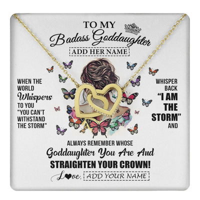 Interlocking Hearts Necklace 18K Yellow Gold Finish | 1 | Personalized To My Badass Goddaughter I Am The Storm Necklace From Godmother Beautiful Goddaughter Birthday Gifts Graduation Christmas Gift Box Message Card | https://teecentury.