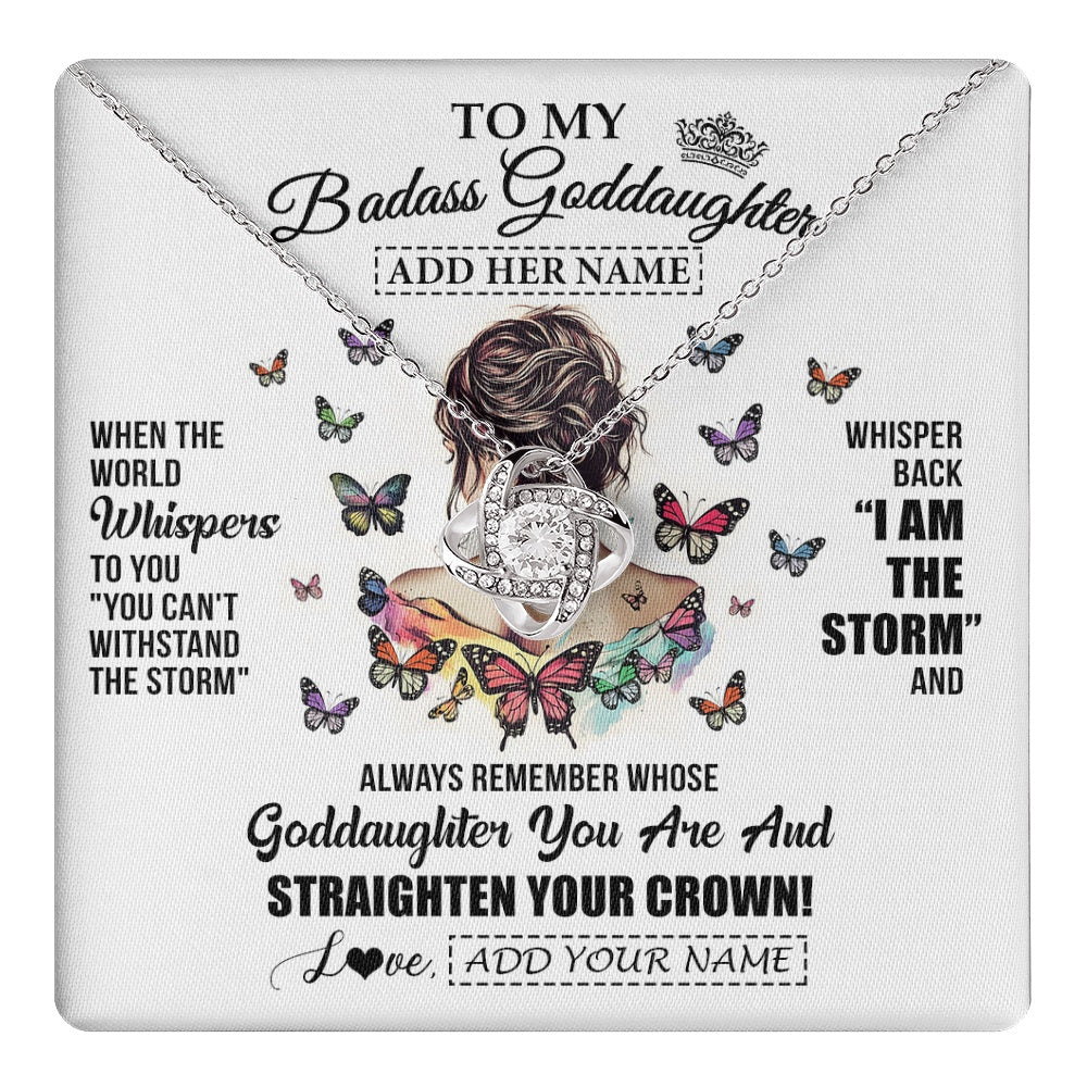 Love Knot Necklace 14K White Gold Finish | 1 | Personalized To My Badass Goddaughter I Am The Storm Necklace From Godmother Beautiful Goddaughter Birthday Gifts Graduation Christmas Gift Box Message Card | https://teecentury.
