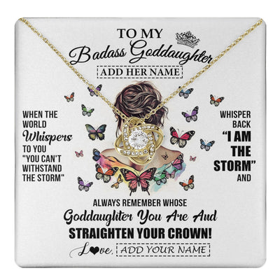 Love Knot Necklace 18K Yellow Gold Finish | 1 | Personalized To My Badass Goddaughter I Am The Storm Necklace From Godmother Beautiful Goddaughter Birthday Gifts Graduation Christmas Gift Box Message Card | https://teecentury.