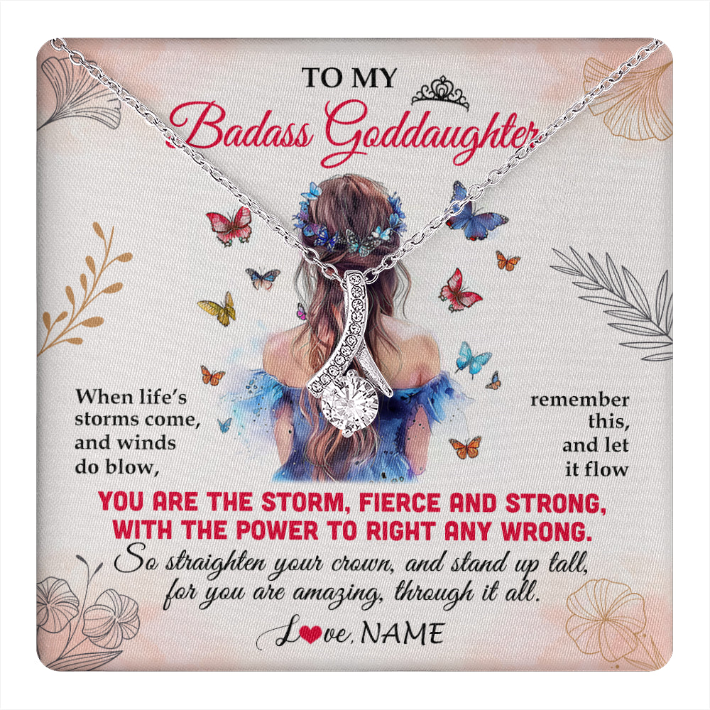 Alluring Beauty Necklace 14K White Gold Finish | 1 | Personalized To My Badass Goddaughter Necklace From Aunt Floral Butterfly Goddaughter Birthday Gifts Graduation Christmas Customized Gift Box Message Card | teecentury